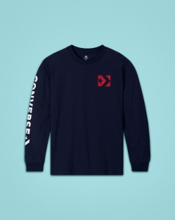 Converse Wordmark Long Sleeve Férfi Pólók Obszidián | WRUEOIZ-HU